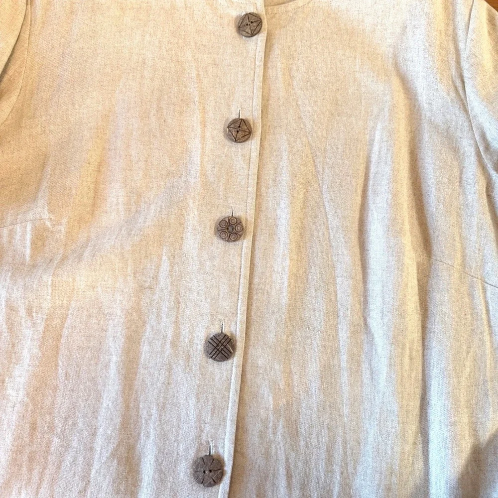 John Roberts Woman Linen Blend Button Front Short Sleeve Blouse Top sz 20W Beige